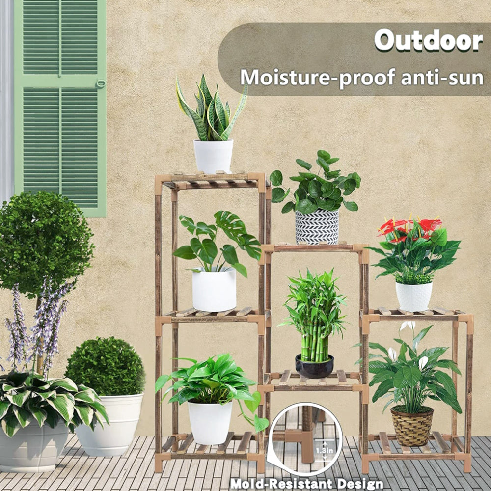 NOVEDEN Wood Plant Stand Indoor Outdoor (3 Tiers 7 Potted Ladder)